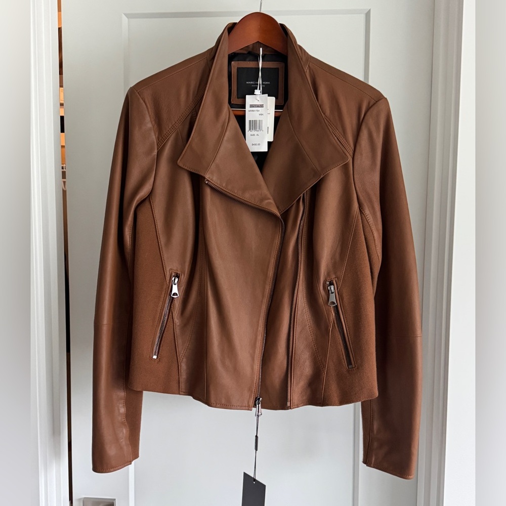 Andrew Marc Brown Moto leather jacket -ladies, XL